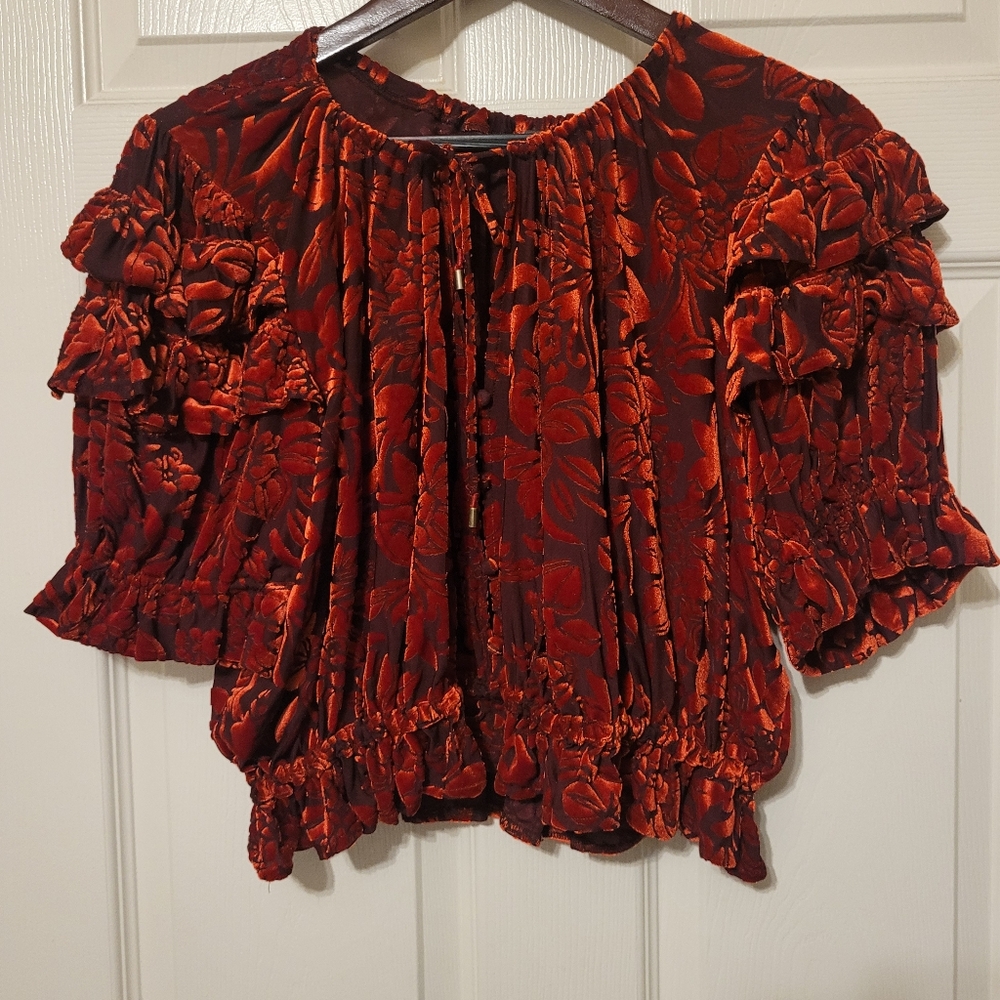 Free People Red Floral Blouse